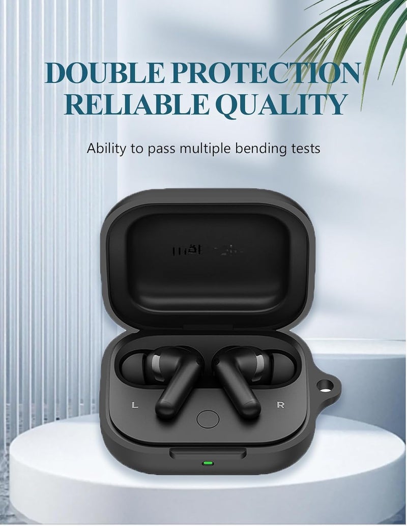 WUNIAK Case for Moto Buds Plus+, Soft Silicone Protective Portable Scratch Shock Resistant Compatible with Hard Shell with Cleaner Kit & Carabiner & Lanyard，Black - Image 3