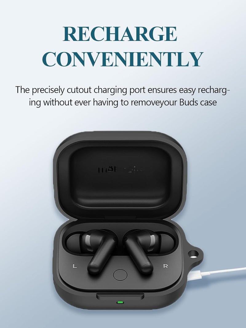 WUNIAK Case for Moto Buds Plus+, Soft Silicone Protective Portable Scratch Shock Resistant Compatible with Hard Shell with Cleaner Kit & Carabiner & Lanyard，Black - Image 4