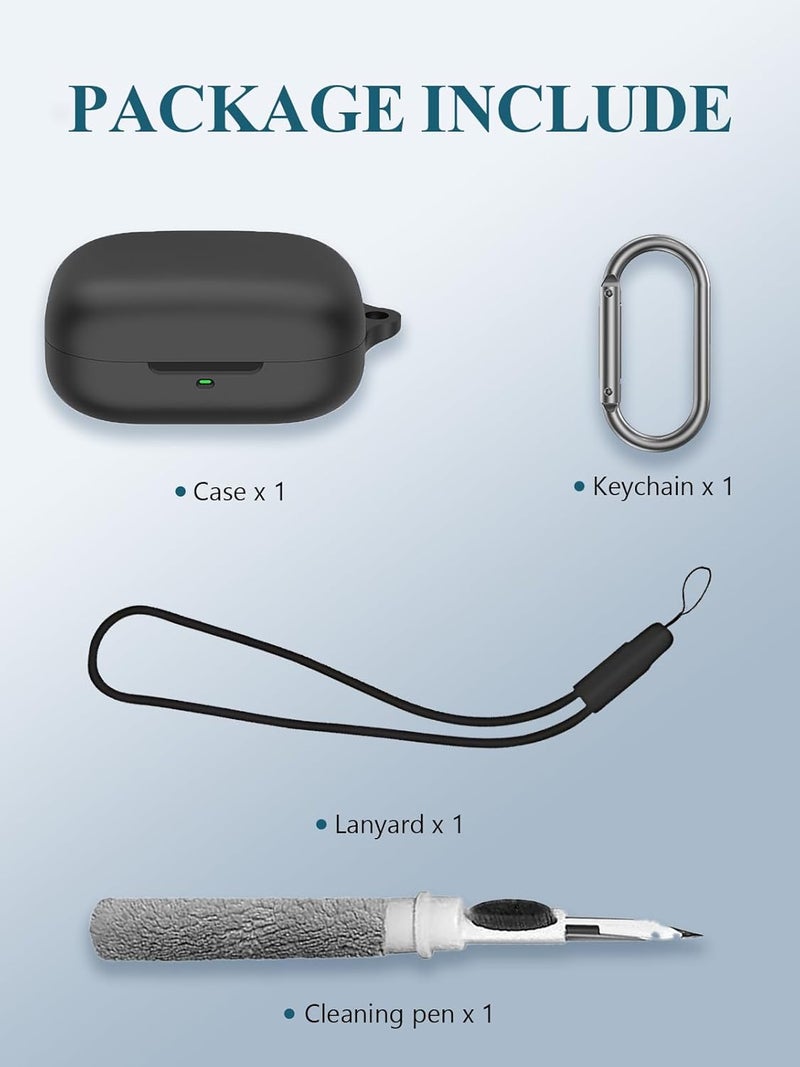 WUNIAK Case for Moto Buds Plus+, Soft Silicone Protective Portable Scratch Shock Resistant Compatible with Hard Shell with Cleaner Kit & Carabiner & Lanyard，Black - Image 2