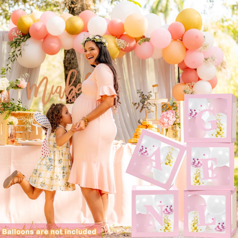 Lovelite Pink Transparent Balloon Boxes with Letters, 5 Clear Baby Boxes with 78 Letters & Numbers for Bridal Shower Valentine's Day Gender Reveal Birthday Wedding Party Backdrop Decor - Image 4