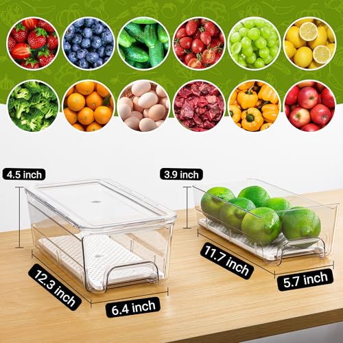 Imncya 4 Pack Fridge Organizer Drawers Bins Clear Stackable Pull Out Refrigerator Drawer Organizer Fridge Storage Container with Lids for Fruits Vegetables Drinks and Food - Image 3