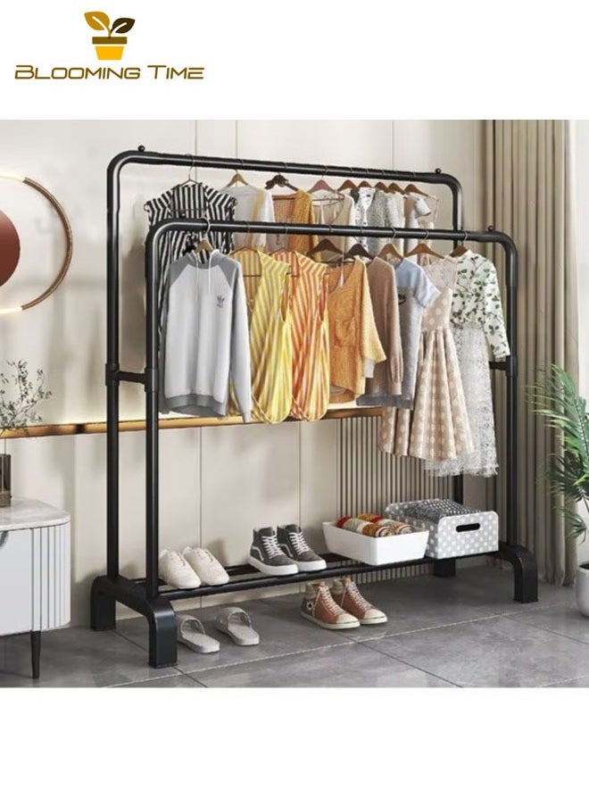 BLOOMING TIME - Double-Layer Floor-To-Ceiling Drying Rack With One-Layer Storage Rack, Adjustable And Retractable, Anti-Rust, Environmentally Friendly, Large-Capacity, Black - Image 1