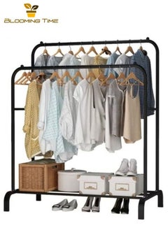 Double-Layer Floor-To-Ceiling Drying Rack With One-Layer Storage Rack, Adjustable And Retractable, Anti-Rust, Environmentally Friendly, Large-Capacity, Black