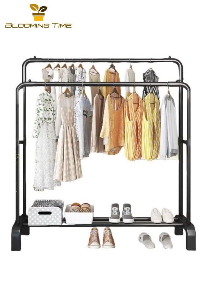 BLOOMING TIME - Double-Layer Floor-To-Ceiling Drying Rack With One-Layer Storage Rack, Adjustable And Retractable, Anti-Rust, Environmentally Friendly, Large-Capacity, Black - Image 1