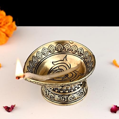 INDICAST Religious Brass Diya for Puja | 1.5" Traditional Arti Deepak Deepam Oil Lamp for Worship and Festivities | Perfect for Pooja Rituals (Weight - 80gm) - Image 3