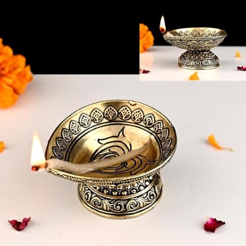 INDICAST Religious Brass Diya for Puja | 1.5" Traditional Arti Deepak Deepam Oil Lamp for Worship and Festivities | Perfect for Pooja Rituals (Weight - 80gm) - Image 1