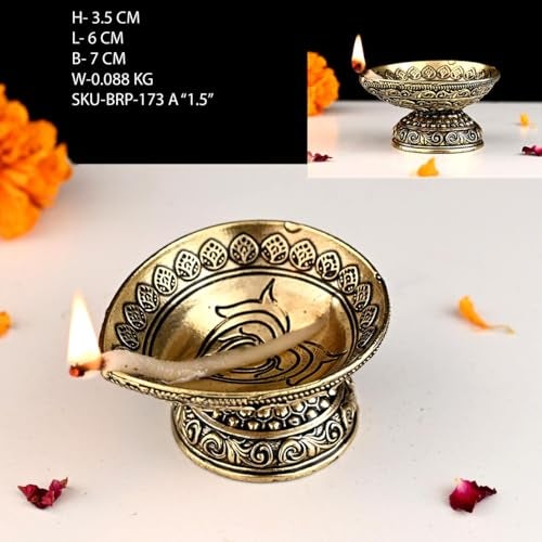 INDICAST Religious Brass Diya for Puja | 1.5" Traditional Arti Deepak Deepam Oil Lamp for Worship and Festivities | Perfect for Pooja Rituals (Weight - 80gm) - Image 2