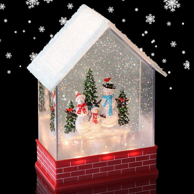Musical Snow Globe House with Timer Lighted USBBattery Operated Swirling Singing Water Glittering Lantern Christmas Snow Globes House Holiday Festival Decoration Snowman