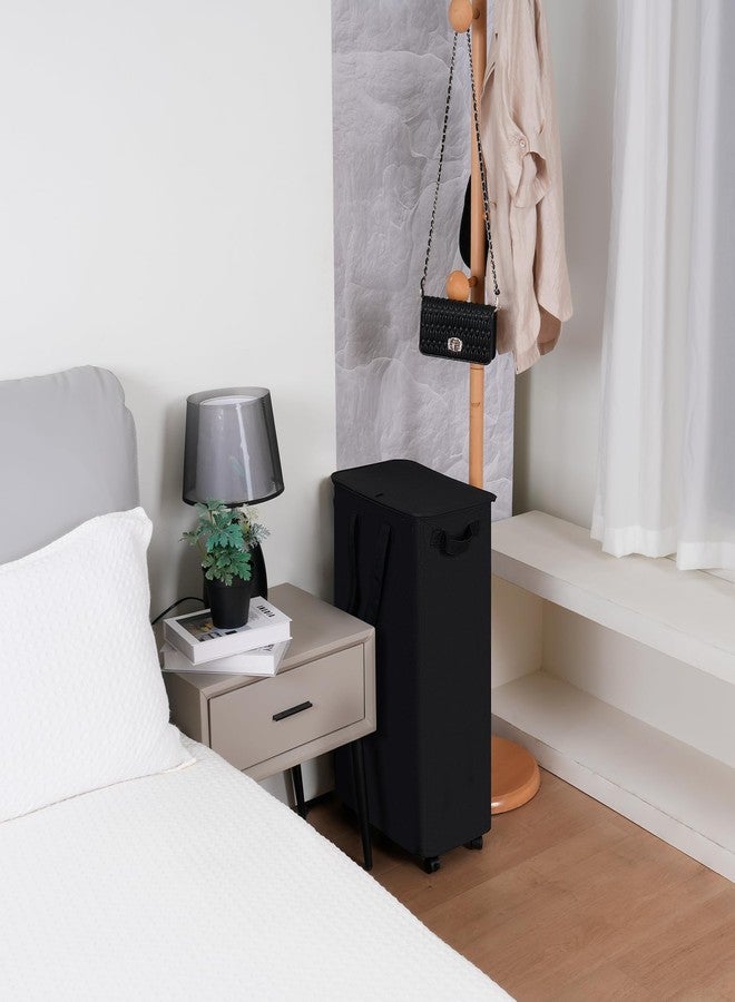 Vincona Slim Laundry Hamper with Lid and Wheels, Small Rolling Laundry Basket with Handle for Small Spaces, Tall Dirty Clothes Hampers for Dorm, Bathroom and Bedroom, 75L Black - Image 2