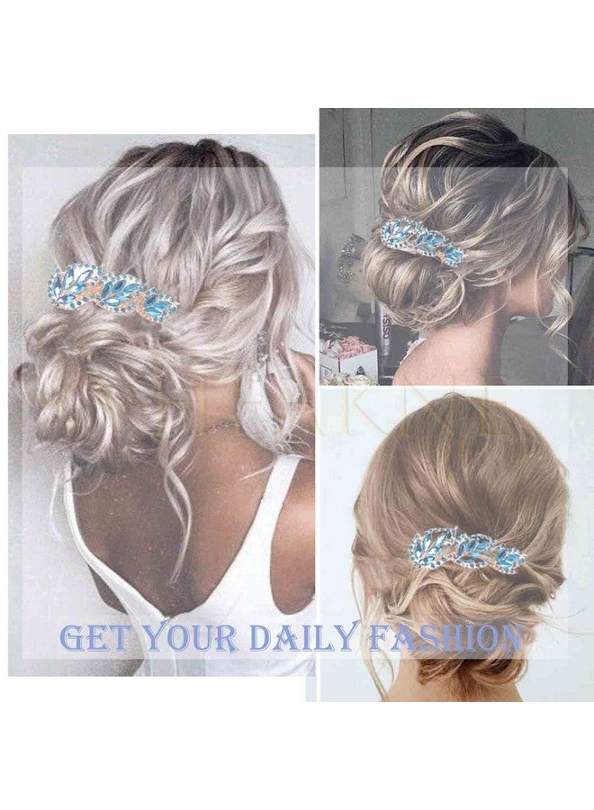 Yheakne Crystal Wedding Hair Clip Barrette Bridal Rhinestone Hair Clip Comb Wedding Headpieces Bride Hair Barrette Headwear Wedding Hair Accessories For Women And Girls (Blue) - Image 5