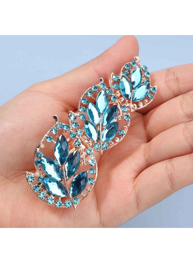 Yheakne Crystal Wedding Hair Clip Barrette Bridal Rhinestone Hair Clip Comb Wedding Headpieces Bride Hair Barrette Headwear Wedding Hair Accessories For Women And Girls (Blue) - Image 4