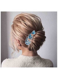 Yheakne Crystal Wedding Hair Clip Barrette Bridal Rhinestone Hair Clip Comb Wedding Headpieces Bride Hair Barrette Headwear Wedding Hair Accessories For Women And Girls (Blue)  - Image 2
