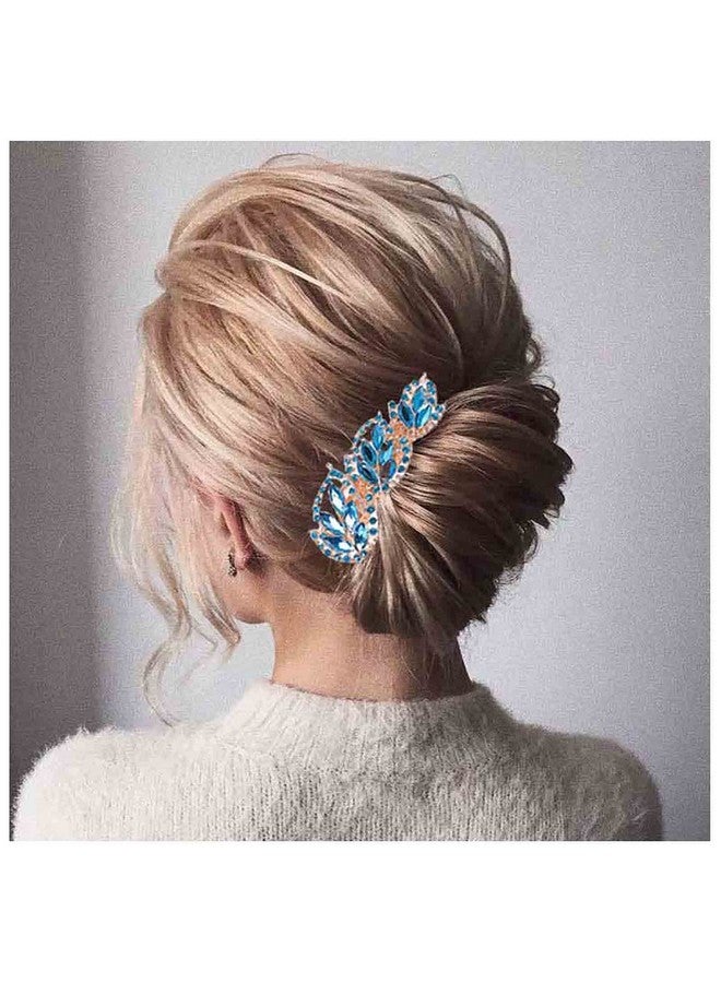 Yheakne Crystal Wedding Hair Clip Barrette Bridal Rhinestone Hair Clip Comb Wedding Headpieces Bride Hair Barrette Headwear Wedding Hair Accessories For Women And Girls (Blue) - Image 2