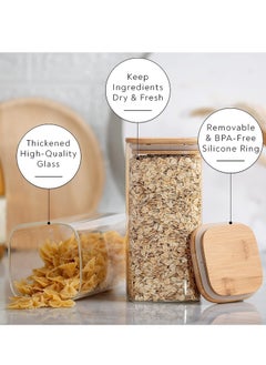 TYCOM Glass Jars Set 750ML,1150ML & 1500ML, Food Storage Containers for Kitchen, Spice jars With Labels, Marker and spoons, Square 10cm Mixed Size 6 Pieces With Wood Lid.  - Image 4