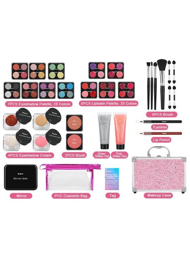 Anpro All-In-One Makeup Carry Case With Pro Teen Makeup Set, Full Starter Cosmetics Kit With Makeup Brushes, Lipsticks, Eye Shadows Palette, Blushes, Glitter Gel-Pink - Image 2