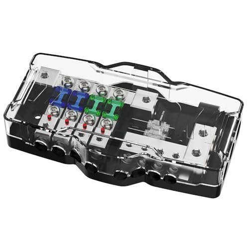 KMH Universal Fuse Power Distribution Block with Ground | 4 Way AWG Gauge Audio Splitter with 60A Mini ANL Fuse Holder | Car Accessories High Strength Safe Audio Boat Auto Stereo Amplifier - Image 1