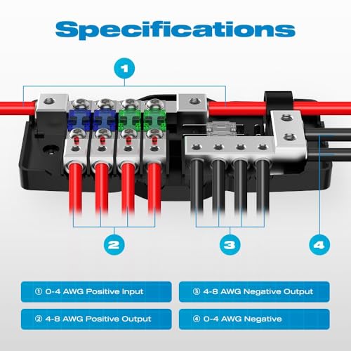 KMH Universal Fuse Power Distribution Block with Ground | 4 Way AWG Gauge Audio Splitter with 60A Mini ANL Fuse Holder | Car Accessories High Strength Safe Audio Boat Auto Stereo Amplifier - Image 5