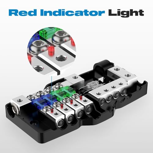 KMH Universal Fuse Power Distribution Block with Ground | 4 Way AWG Gauge Audio Splitter with 60A Mini ANL Fuse Holder | Car Accessories High Strength Safe Audio Boat Auto Stereo Amplifier - Image 4