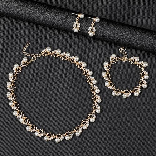 Peora Gold Plated Pearl Studded Necklace Stylish Bracelet and Drop Earring Fashion Jewellery Set for Women - Image 3