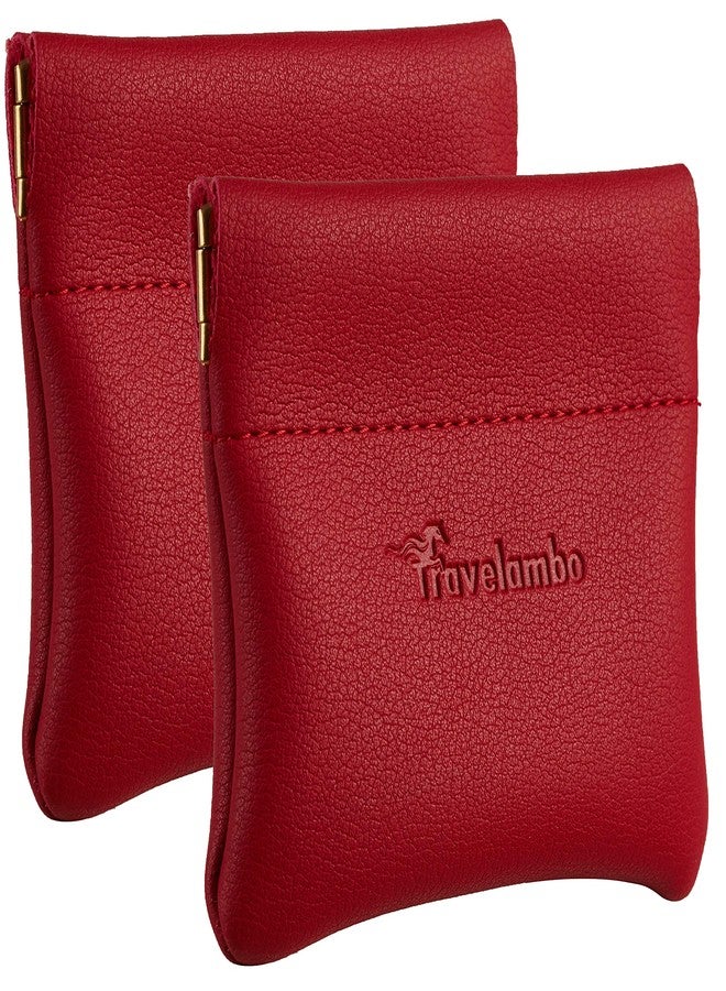 Travelambo Leather Squeeze Coin Purse Pouch Change Holder For Men & Women 2 pcs set (Red Classic) - Image 1