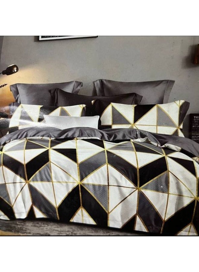 طقم مفروشات فاخر بحجم كينج مكون من 6 قطع - تصميم بسيط، غطاء لحاف 220×240 سم مع شرشف مطاطي و4 أغطية وسائد