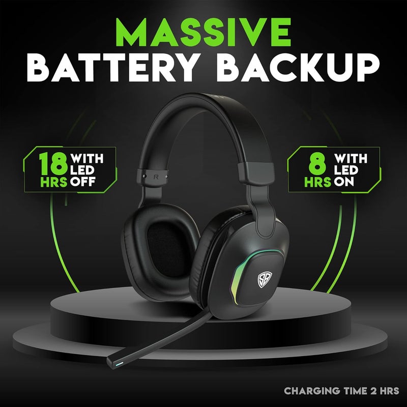 SpinBot سماعات رأس بلوتوث لاسلكية Ranger HX300 فوق الأذن مع تأخير منخفض يصل إلى 50 مللي ثانية وميكروفون قابل للطي | 7 أوضاع أضواء RGB | وضع مخصص للألعاب | تصل إلى 18 ساعة من عمر البطارية (أسود) - Image 4