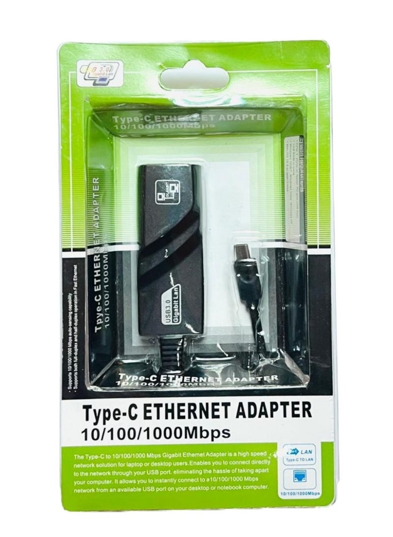 USB 3.0 Type-C to Ethernet Adapter (10/100/1000Mbps, RJ45 LAN Converter)  - Image 1