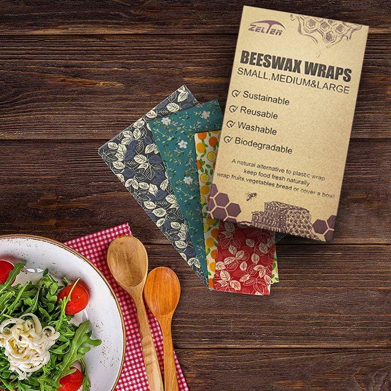 Zelten Beeswax Reusable Food Wraps - (6 Packs, 3 Sizes S,M,L, with 2 Meter Hemp Rope, Two Buttons) Plastic and Silicone Free, Eco-friendly Wrap, Wax Paper for Food,Strawberry - Image 2