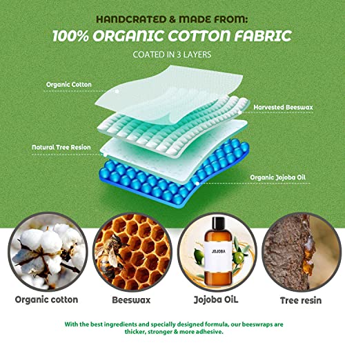 Zelten Beeswax Reusable Food Wraps - (6 Packs, 3 Sizes S,M,L, with 2 Meter Hemp Rope, Two Buttons) Plastic and Silicone Free, Eco-friendly Wrap, Wax Paper for Food,Strawberry - Image 3
