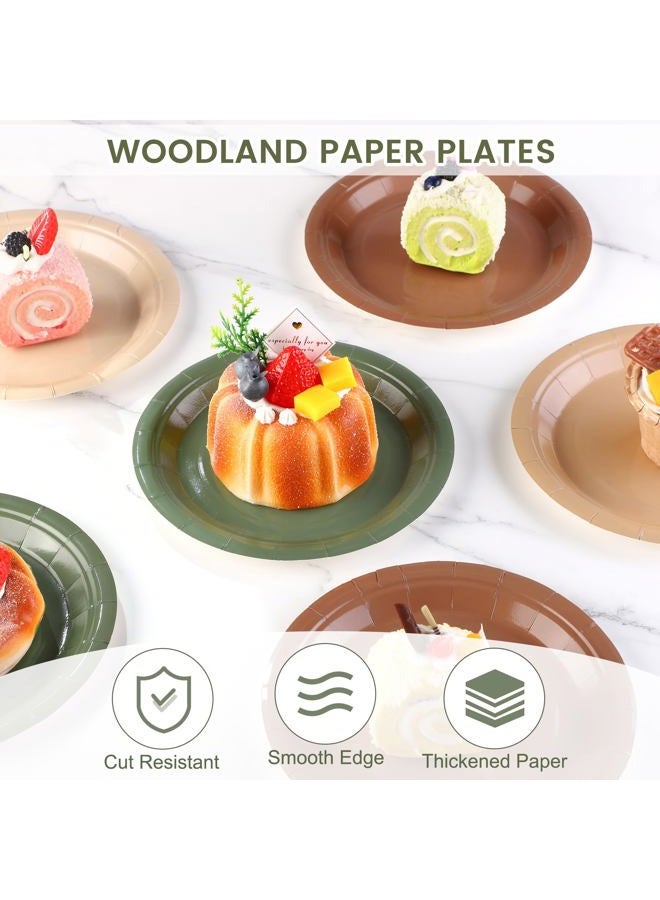 Kochorie 72 Pieces Woodland Paper Plates 7 Inch Bulk Sage Green Brown Paper Plates Disposable Safari Party Tableware Table Decors Animal Theme Party Supplies for Birthday, Dinner, Wedding - Image 3