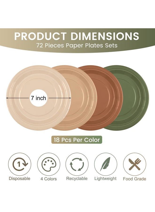 Kochorie 72 Pieces Woodland Paper Plates 7 Inch Bulk Sage Green Brown Paper Plates Disposable Safari Party Tableware Table Decors Animal Theme Party Supplies for Birthday, Dinner, Wedding - Image 2