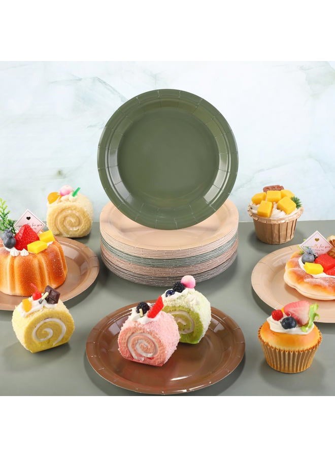 Kochorie 72 Pieces Woodland Paper Plates 7 Inch Bulk Sage Green Brown Paper Plates Disposable Safari Party Tableware Table Decors Animal Theme Party Supplies for Birthday, Dinner, Wedding - Image 4