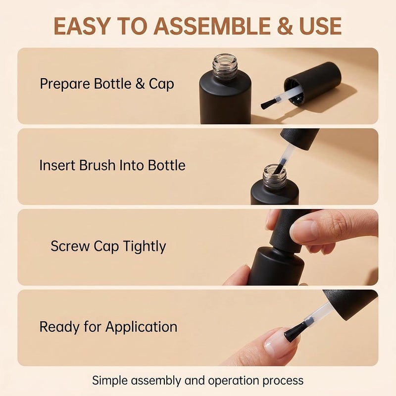 Upstore 6 Pcs 15ml Empty Nail Polish Bottles with Brush Round Refillable Glass Nail Polish Storage Bottles Containers for DIY Nail Art (Matte Black) KSA standard compatible design - Image 4