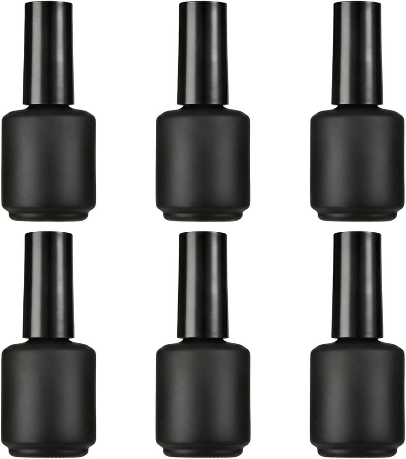Upstore 6 Pcs 15ml Empty Nail Polish Bottles with Brush Round Refillable Glass Nail Polish Storage Bottles Containers for DIY Nail Art (Matte Black) KSA standard compatible design - Image 1