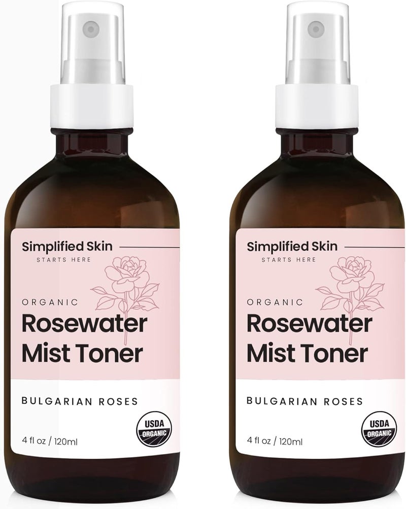 Rose Water Spray for Face  Hair  100 Natural Organic Face Toner  AlcoholFree Makeup Remover  AntiAging Self Care Beauty Mist  Face Care  Hydrating Rosewater by Simplified Skin 4 oz  2 Pack