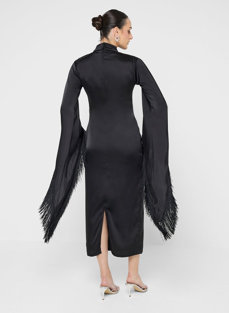FYOR Timeless Black Long-Sleeve Robe Dress with High Neckline - Image 2
