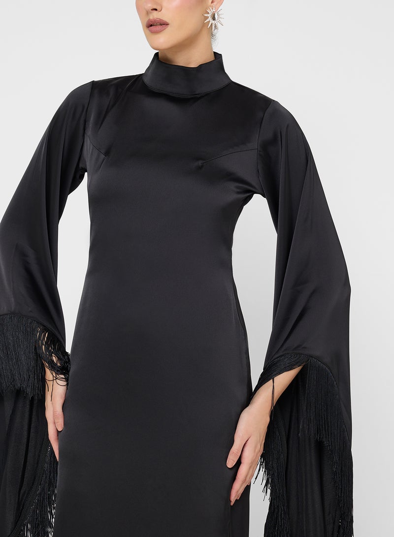 FYOR Timeless Black Long-Sleeve Robe Dress with High Neckline - Image 3