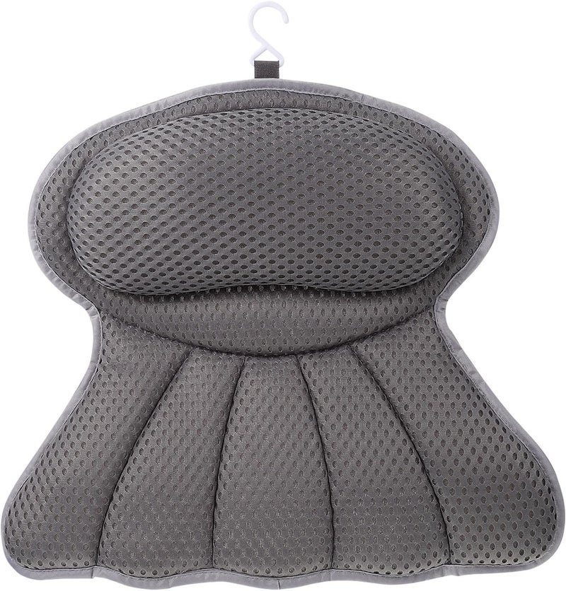 4d Mesh Spa Bath Pillow with 6 Suction Cups, Head and Neck Support Tub Cushion, Grey Bathroom Tub Pillow for Home Shower Relaxation - Image 1