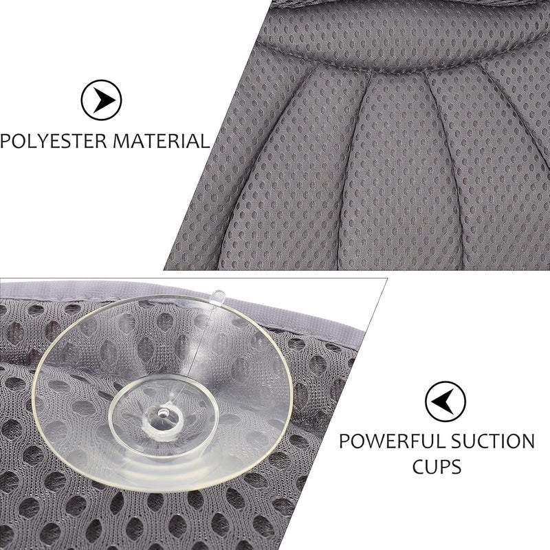4d Mesh Spa Bath Pillow with 6 Suction Cups, Head and Neck Support Tub Cushion, Grey Bathroom Tub Pillow for Home Shower Relaxation - Image 3