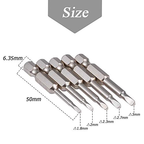 Mesee 5Pcs Triangle Head Screwdriver Bit Set 1.8/2/ 2.3/2.7/ 3mm Magnetic Triangular Screwdriver Bits 1/4 Inch Hex Shank Triangle Drill Bit S2 Steel Triangular Tip Screw Driver Bits, 50mm length - Image 2