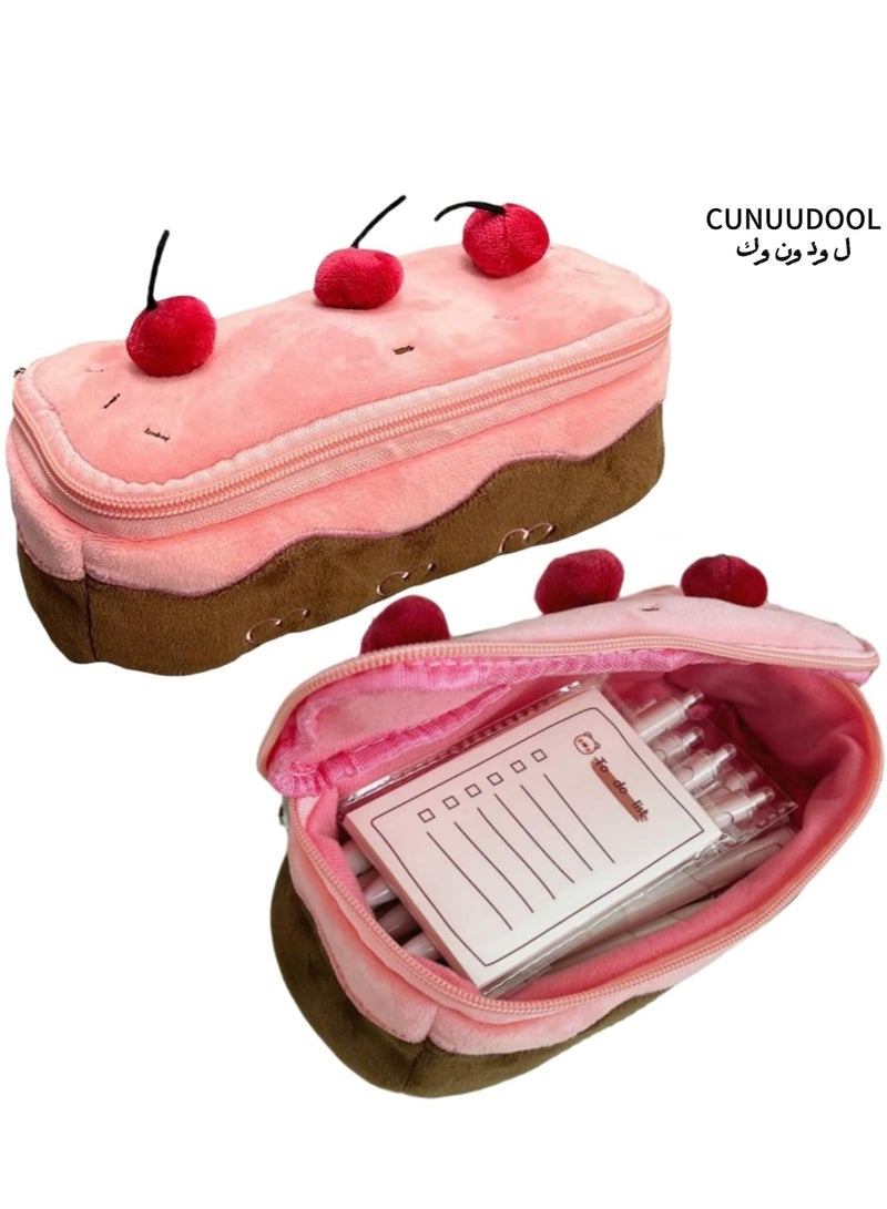 CUNUUDOOL Pencil Case for Students, Pencil Pouch For School, Big Capacity design with Cherry Cake, Pen Holder Plush Pencil Pouch Box Cute Aesthetic Pen Case ,Cherry.  - Image 1