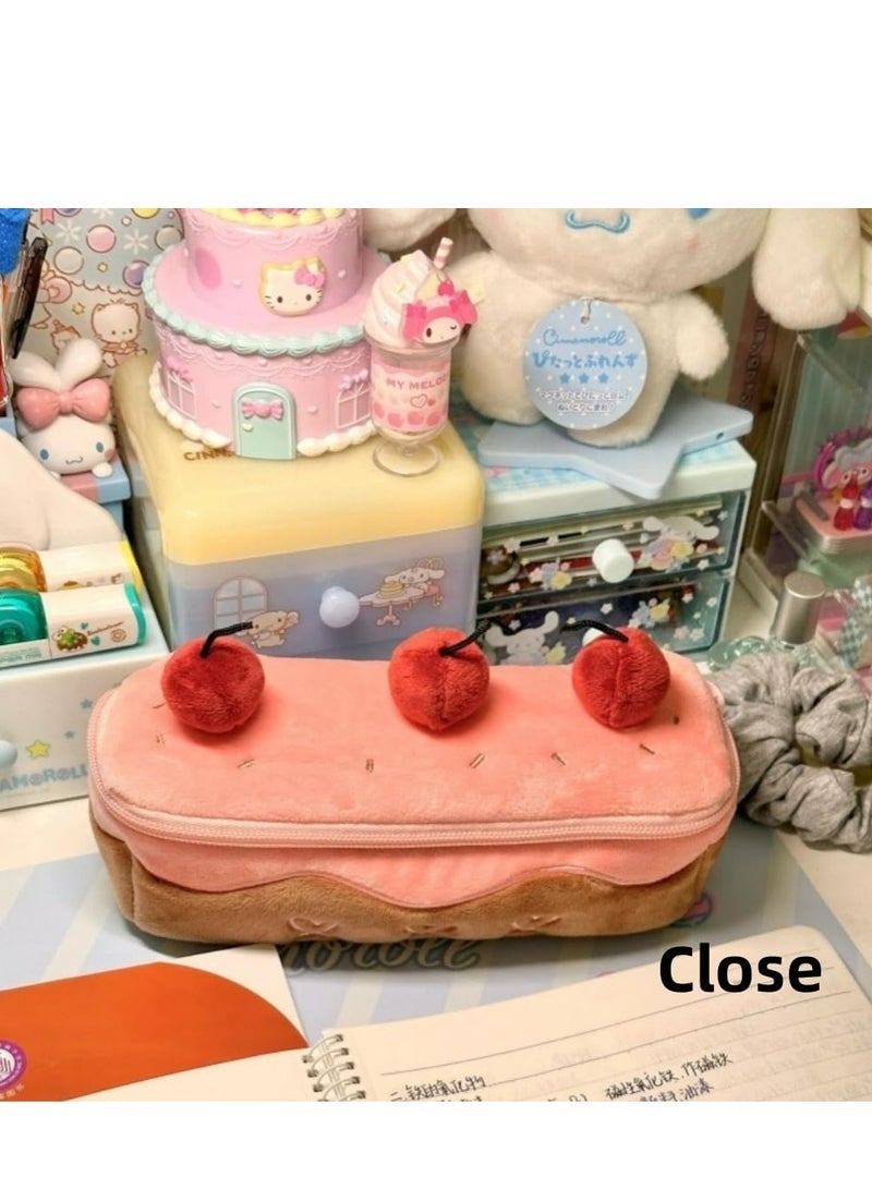 CUNUUDOOL Pencil Case for Students, Pencil Pouch For School, Big Capacity design with Cherry Cake, Pen Holder Plush Pencil Pouch Box Cute Aesthetic Pen Case ,Cherry.  - Image 3