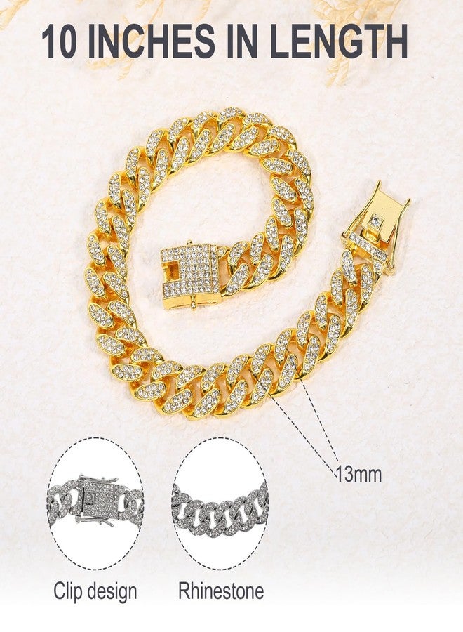 Qiuruoo 2 PCS Metal Dog Collar Chain Necklace，13mm Wide Cuban Link Dog Collar ，Bulldog Chain, Pet Metal Rhinestone Necklace Jewelry Accessories for Small-Dogs, Bulldogs, Cats(Gold, Silver) - Image 2