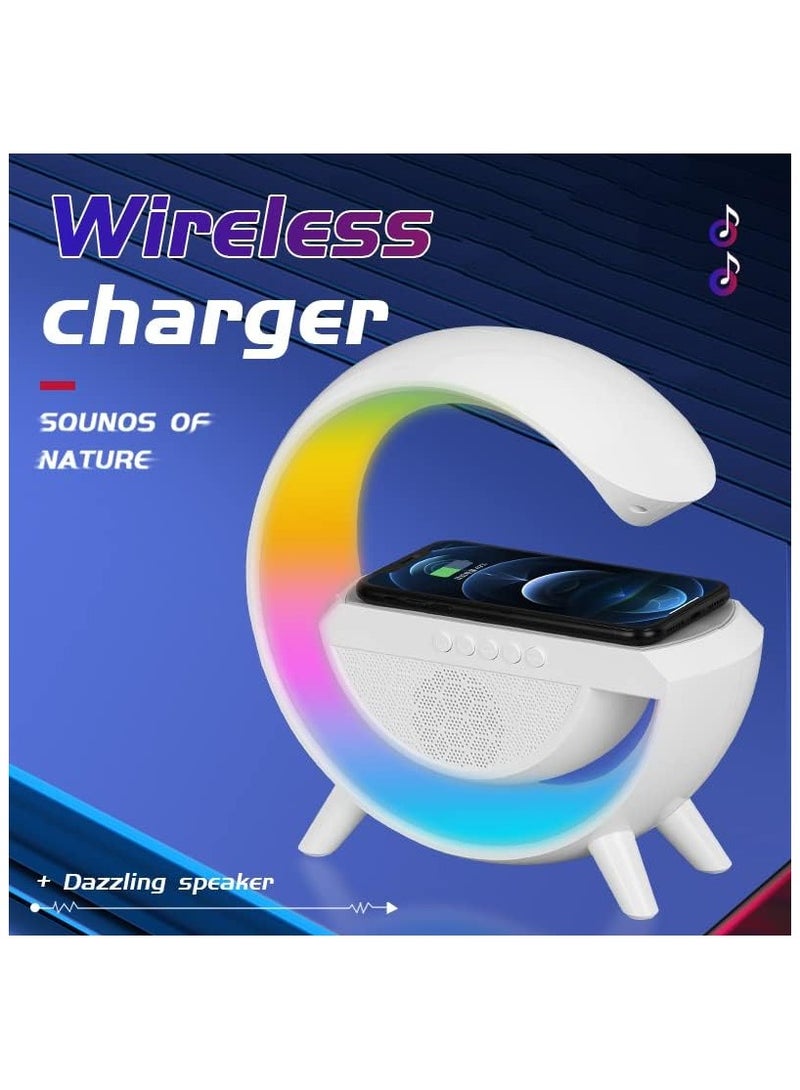 GIFTMAX Bluetooth Speaker with FM Radio RGB Light Table Lamp Wireless Charger LED Smart Wake Up Light 15W Wireless Charging Loud Speaker for Home Decoration, Bedroom & Gaming Room  - Image 1