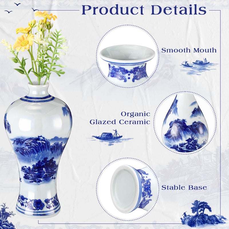 Maxcheck 12 Pcs Small Blue and White Vase Mini Porcelain Chinoiserie Bud Vase Vintage Ceramic Oriental Handmade Chinese Flower Jardiniere for Home Office Shelf Table Centerpieces Decor(Stylish) - Image 4