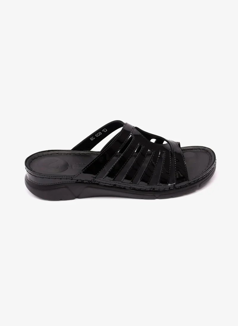 كومفورت بلس PATENT LEATHER WOMENS COMFORT PLUS SANDALS BLACK