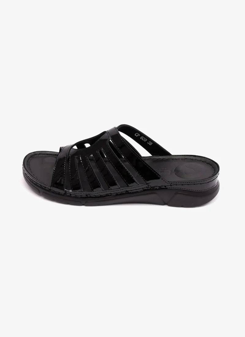Comfort Plus PATENT LEATHER WOMENS COMFORT PLUS SANDALS BLACK