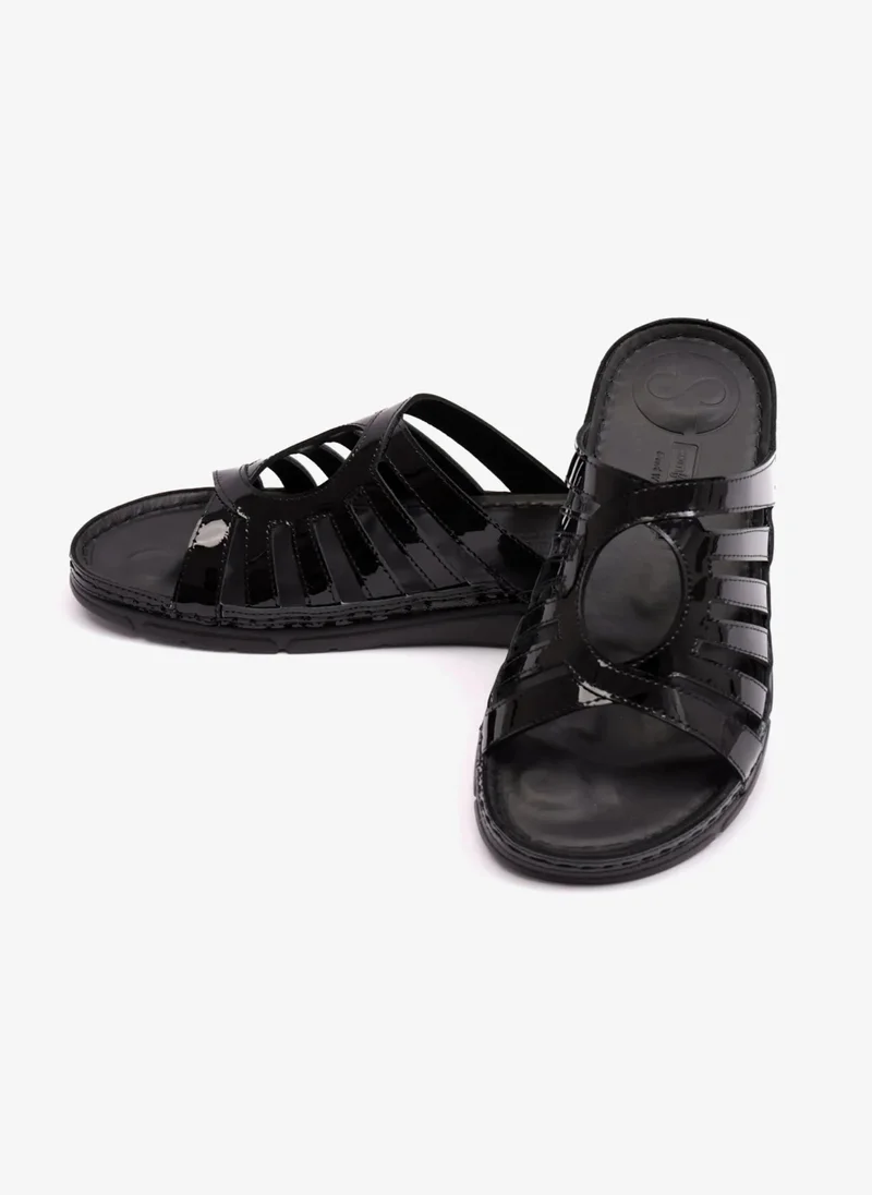 Comfort Plus PATENT LEATHER WOMENS COMFORT PLUS SANDALS BLACK
