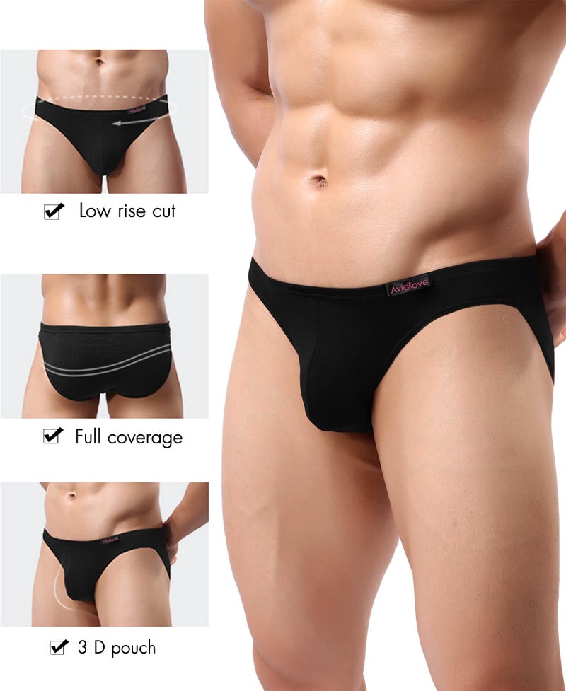 Avidlove Men Underwear Micromodal Bikinis 4 Pack Briefs Black Medium - Image 2