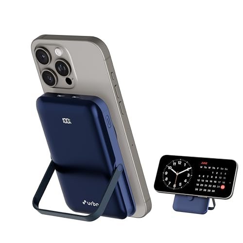 URBN 10000 mAh Stand Pro Magsafe Power Bank with Foldable Metalic Stand | 15W Fast Wireless Charging | Strong Magnetic Hold | Type C Input/Output | Pass Through Charging (Blue) - Image 1